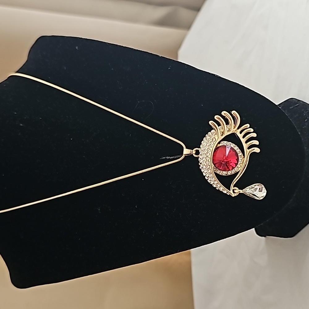Crystal Tear Drop Evil Eye Statement Necklace - Picture 12 of 17